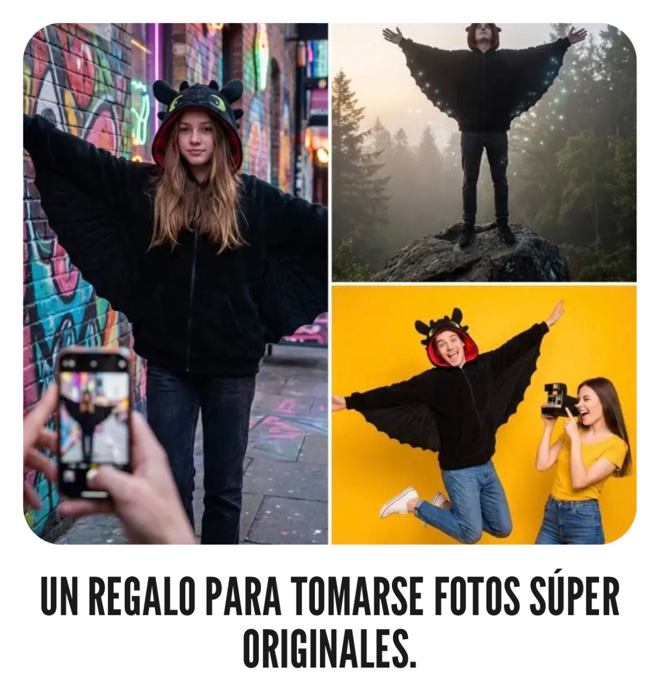 🐉Buzo Dragón Negro con Alas – Chaqueta Unisex Suave y Abrigada