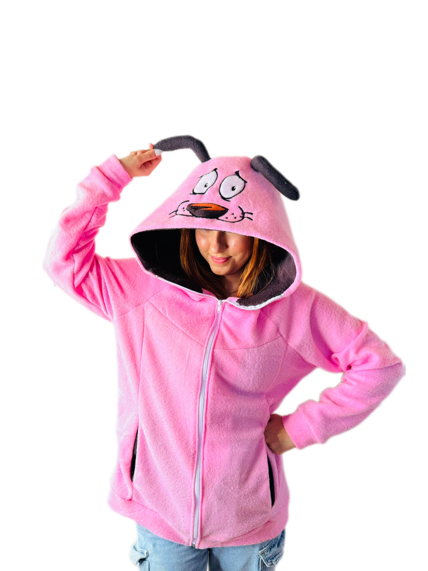 🐶 Buzo Perro Coraje – Hoodie Fleece con Capucha Bordada | Buzo Animado Unisex HODI