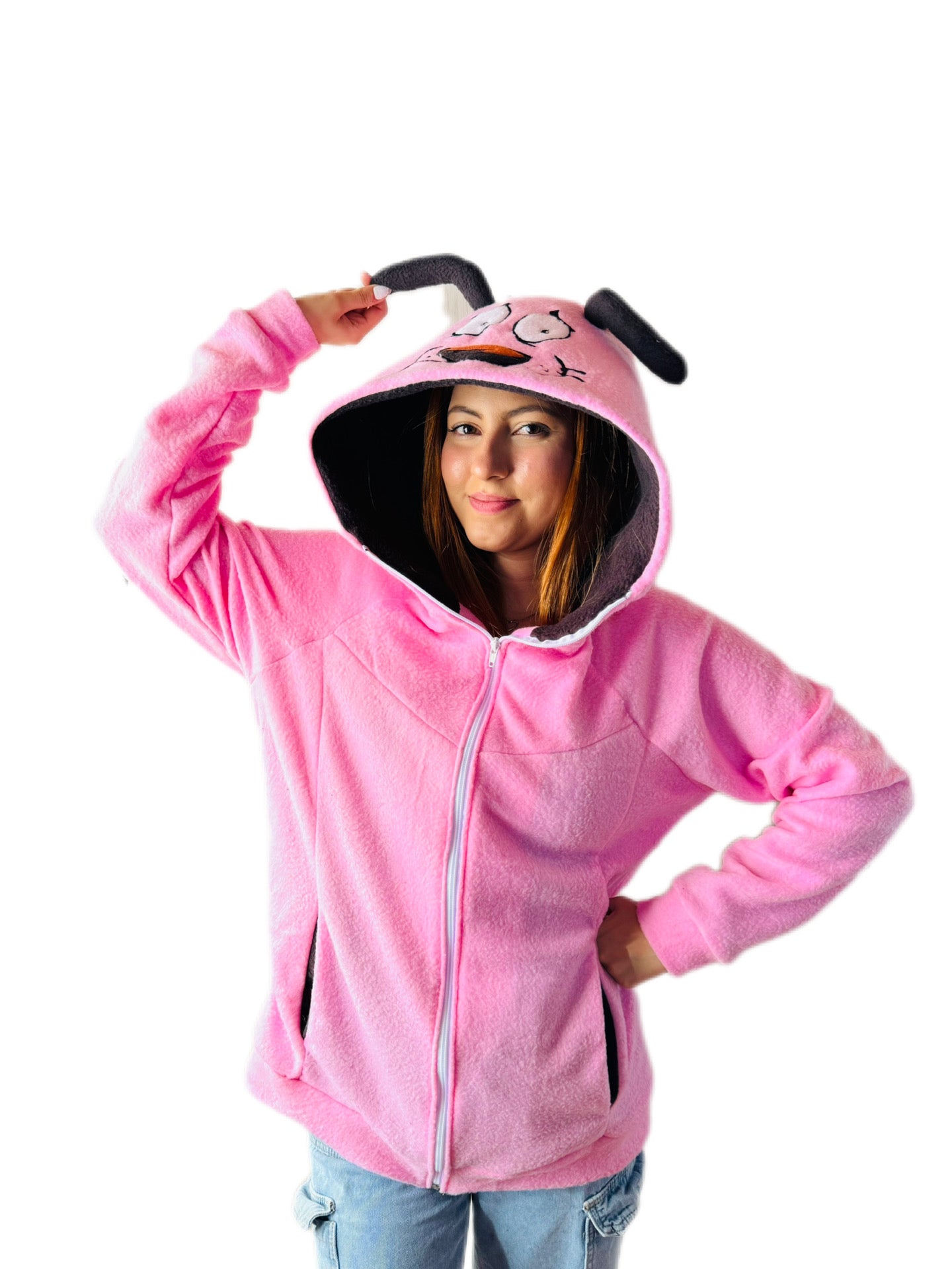 🐶 Buzo Perro Coraje – Hoodie Fleece con Capucha Bordada | Buzo Animado Unisex HODI