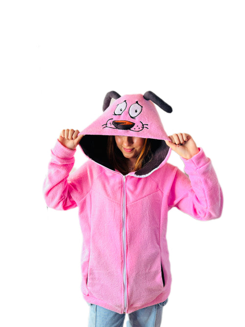 🐶 Buzo Perro Coraje – Hoodie Fleece con Capucha Bordada | Buzo Animado Unisex HODI