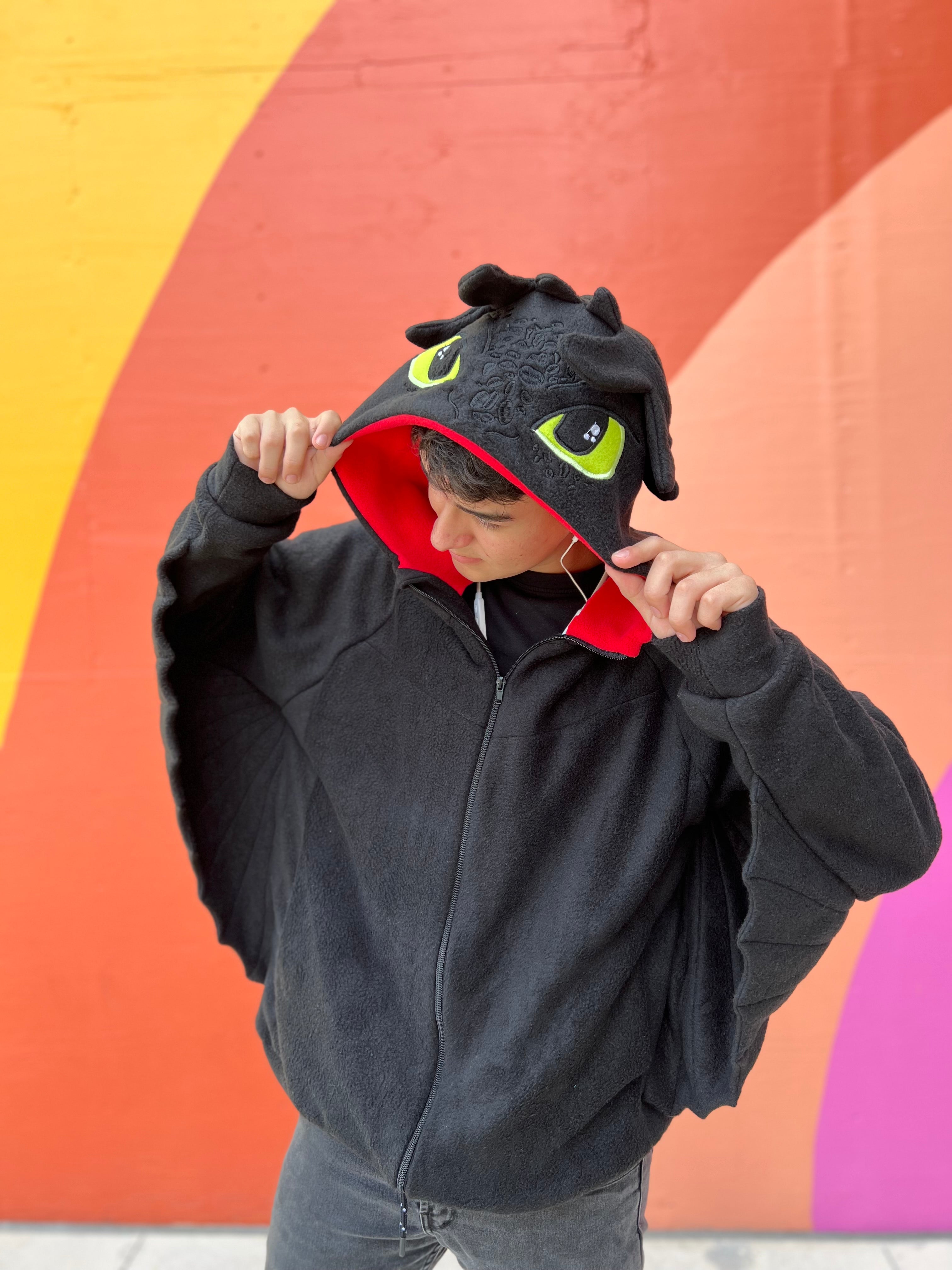 🐉Buzo Dragón Negro con Alas – Chaqueta Unisex Suave y Abrigada