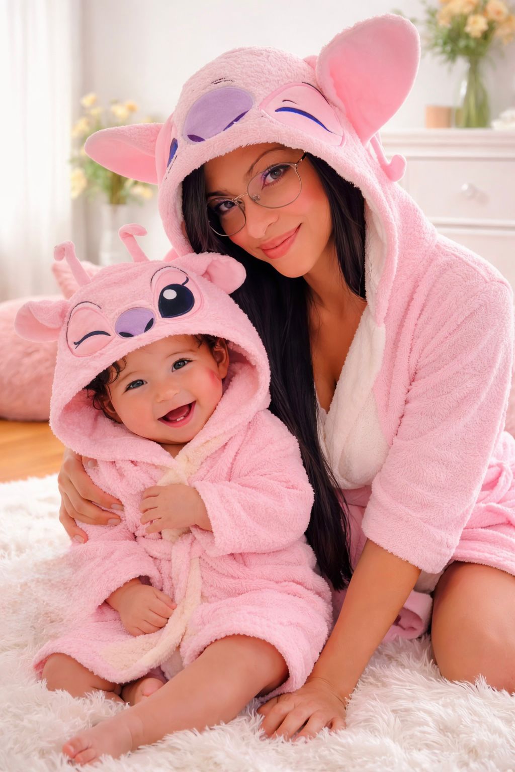 😻Bata de Baño Rosa con Capucha Diseño Angel